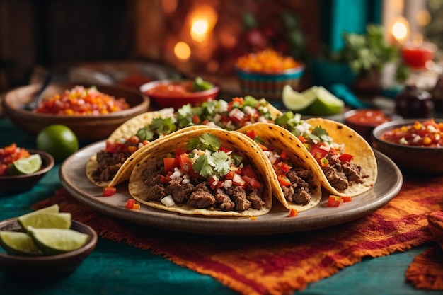 tacos à la viande et aux légumes style cuisine mexicaine