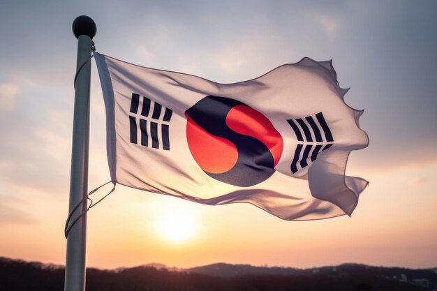 Photo taegeukgi le drapeau national de la corée flotte dans le vent