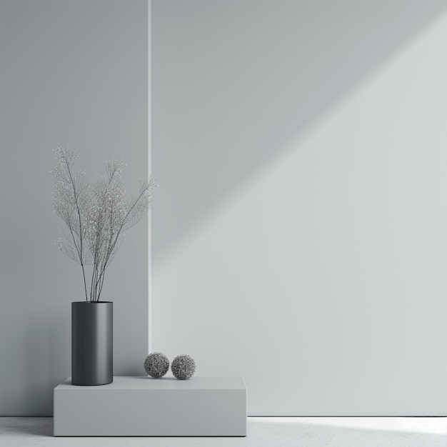 Étagère minimaliste avec vase et fleurs sur fond solide