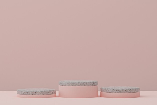 Étagère de podium en marbre ou style minimal de stand de produit vide sur fond rose pour la présentation de produits cosmétiques.