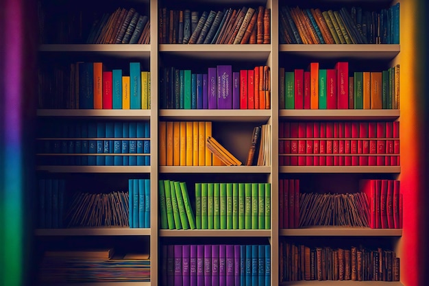 Étagères avec concept de bibliothèque de manuels colorés créé avec une IA générative