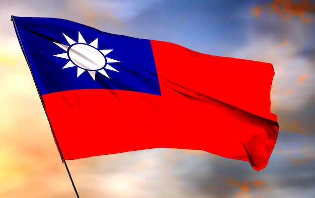 Photo taiwan 3d agitant le drapeau et l'image de fond de nuage