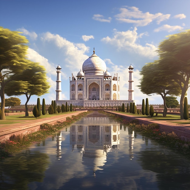 Le Taj Mahal émergeant à travers la forêt combinant la grandeur historique et l'Agra moderne