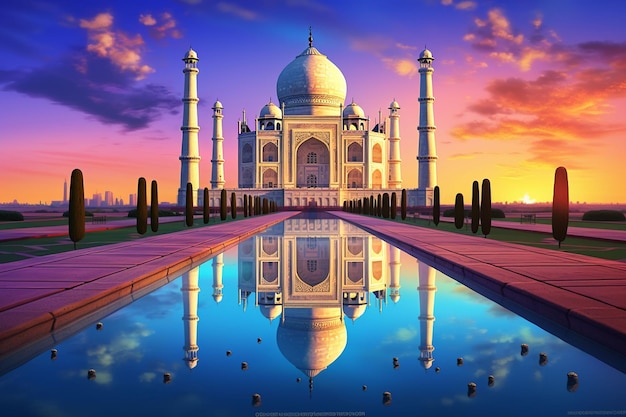 Taj Mahal avec la réflexion dans l'étang rendement 3D ai généré