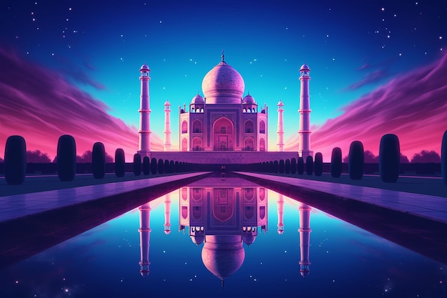 Taj Mahal avec la réflexion dans l'étang rendement 3D ai généré