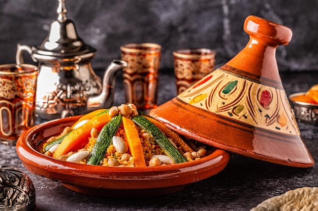 Tajine de légumes au couscous d'amandes et de pois chiches