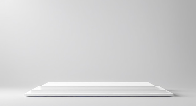 Étalage de podium ou de piédestal vide sur fond blanc avec support Étagère de produit vide sur fond 3D espace d'affichage de produit