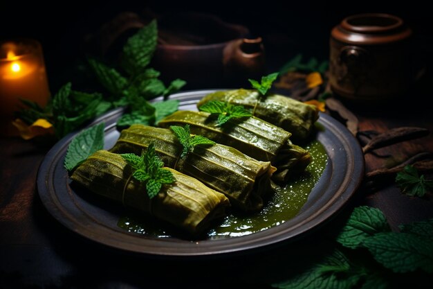 Tamales d'agneau avec sauce à la menthe