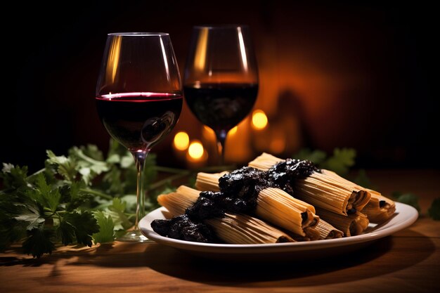 Tamales avec réduction de vin rouge