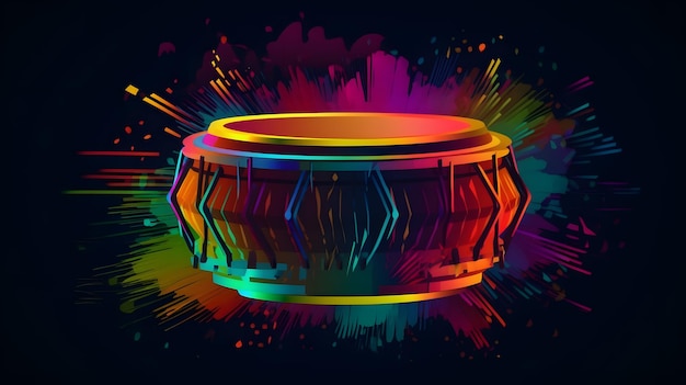 Un tambour coloré avec un fond noir et le mot panchkul dessus.