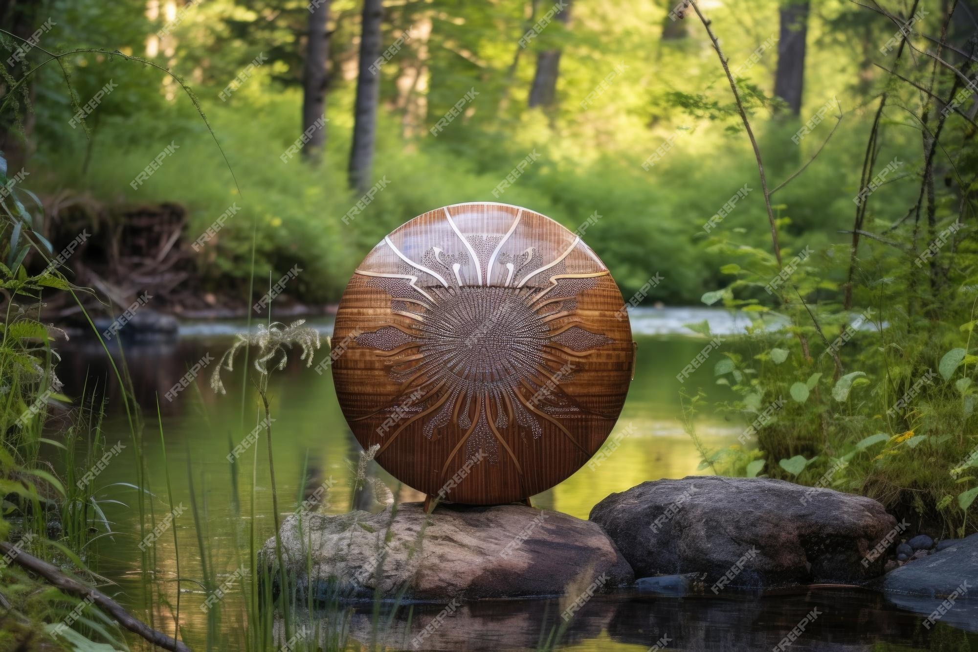 Tambour à Langue En Acier Sur Fond Naturel De Surface En Bois Créé Avec Une  Ia Générative