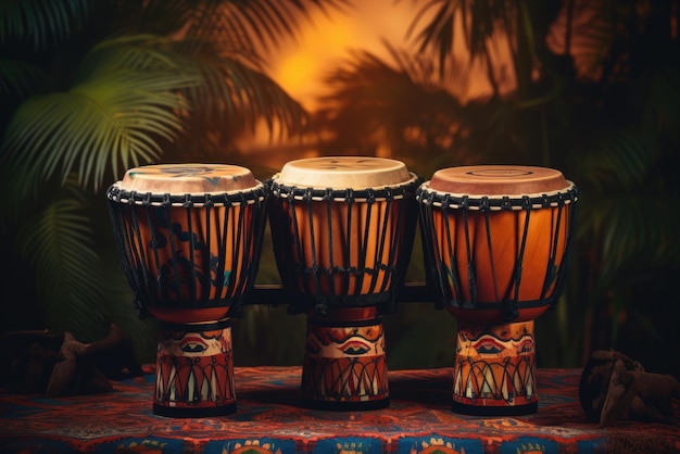 Photo des tambours de bongo colorés sur une table