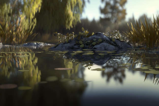 Étang ou lac tranquille et serein niché dans une oasis paisible de la forêt luxuriante