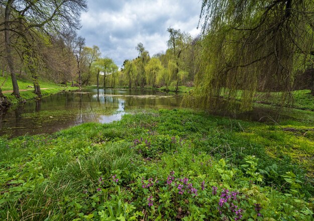 Étang pittoresque de printemps dans l'ancien parc des domaines Orlovsky Maliivtsi région de Khmelnytsky Ukraine