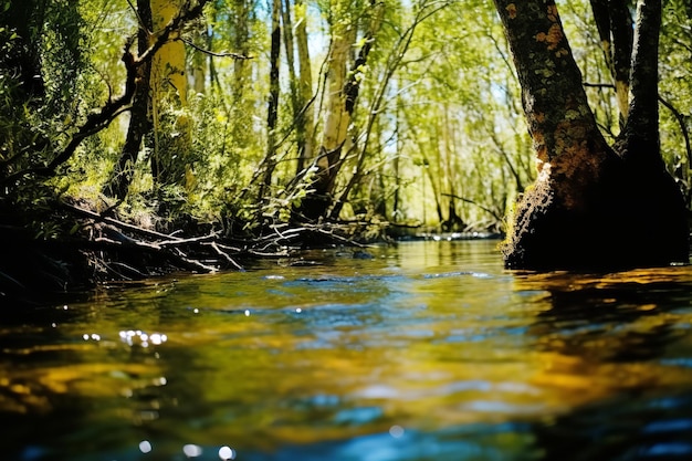 Étang tranquille dans les bois d'automne