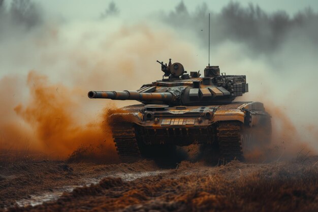 Tank contemporain sur les actions sur le champ de bataille Conflit des forces de l'armée