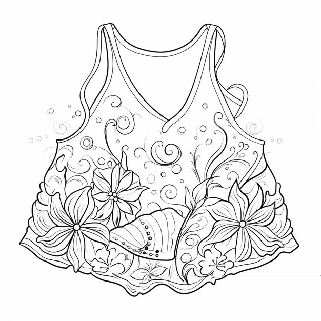 Photo tankini dessiné à la main dessiné à la main livre de coloriage plat kawaii art de ligne