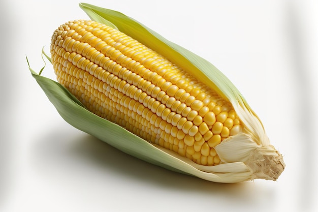 En tant qu'élément de conception d'emballage, un seul épi de maïs est isolé sur un fond blanc