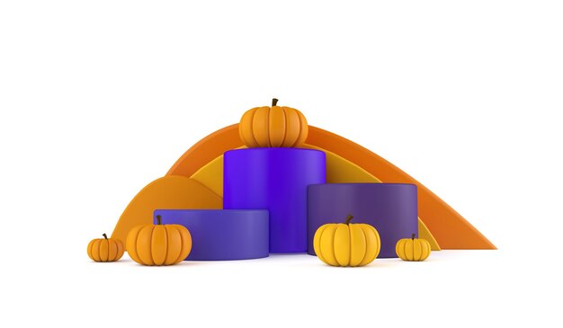 Étape de produit minimale d'Halloween pour les produits avec rendu de citrouilles orange d