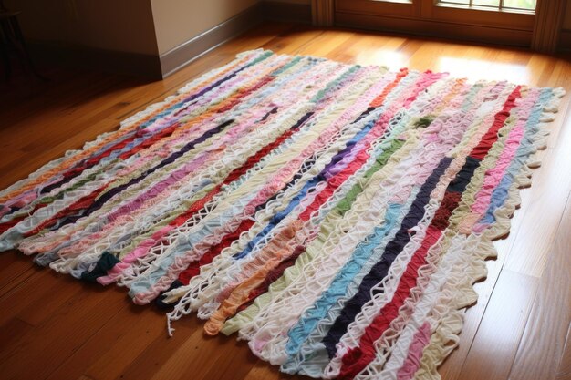 Tapis De Chiffon Bricolage étalé Sur Un Plancher En Bois