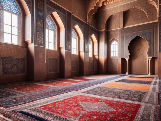 Des tapis islamiques traditionnels dans une mosquée