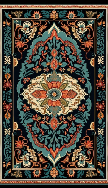 Un tapis avec un motif floral dessus et une fleur sur le dessous.