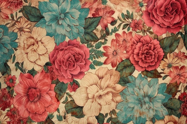 Tapis à motifs floraux complexes avec une esthétique vintage créée avec l'AI générative