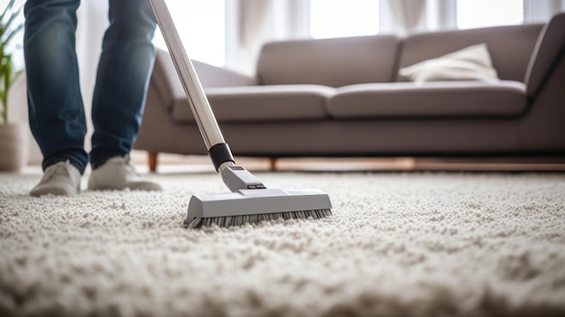 tapis de nettoyage à domicile de la poussière avec un aspirateur ai génératif