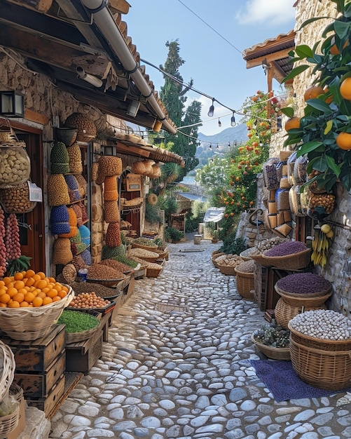 Photo un tapis peint sur le marché d'un village pittoresque