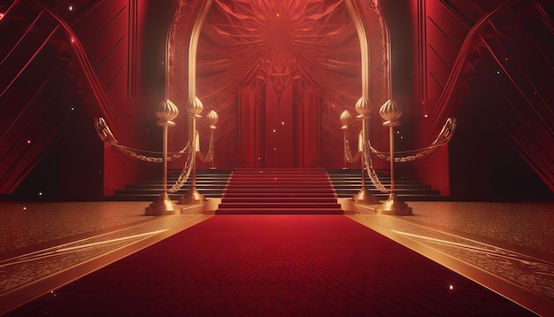 Tapis rouge Bollywood Stage Maroon Steps Spot Light Toile de fond des Golden Regal Awards Generative ai