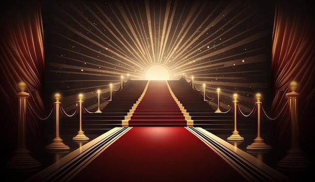Tapis rouge Bollywood Stage Steps Spot Lights Golden Royal Awards Graphics Background Generative ai