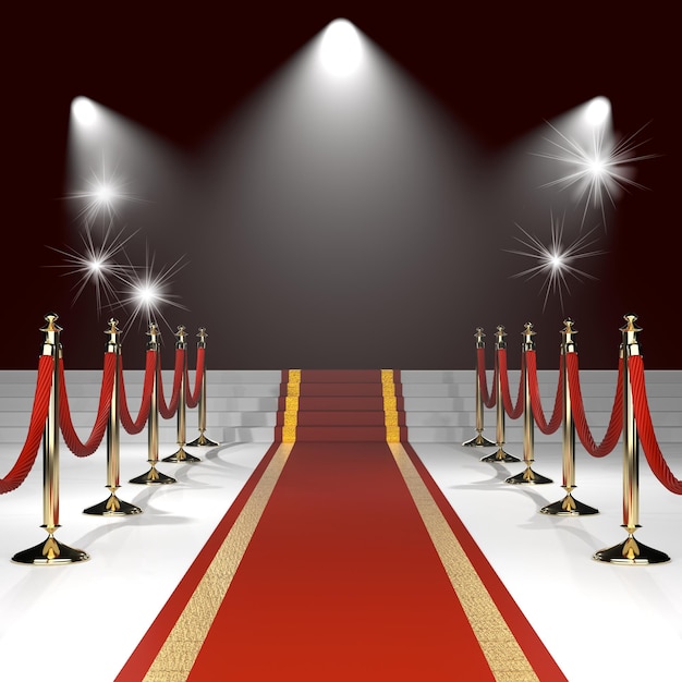 Tapis rouge avec des cordes rouges sur des poteaux dorés
