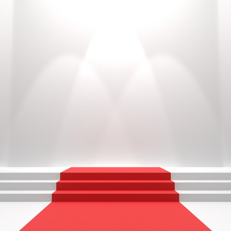 Tapis rouge dans les escaliers.