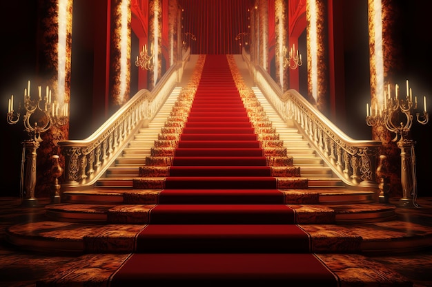 Un tapis rouge sur un escalier avec le mot grand dessus