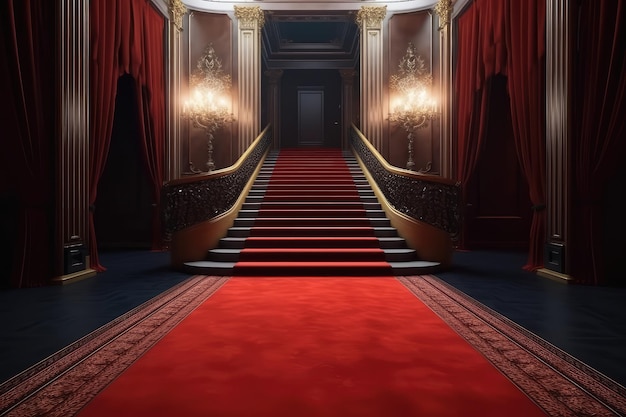 Tapis rouge et escalier VIP cérémoniel Entrée de luxe VIP générée par l'IA