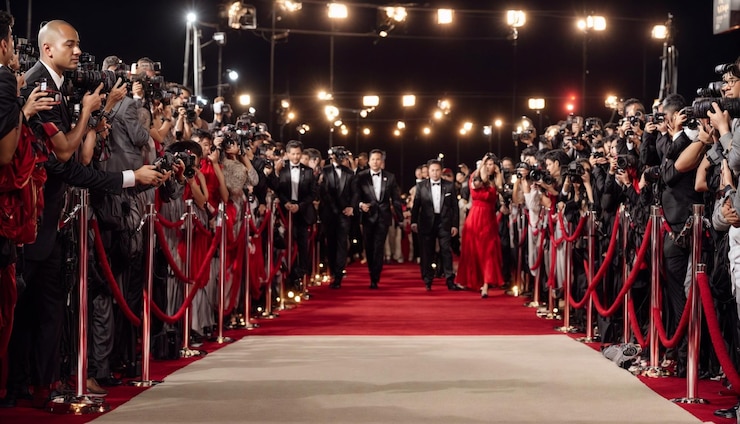 Photo le tapis rouge est déployé avant la première du film glamour generative ai