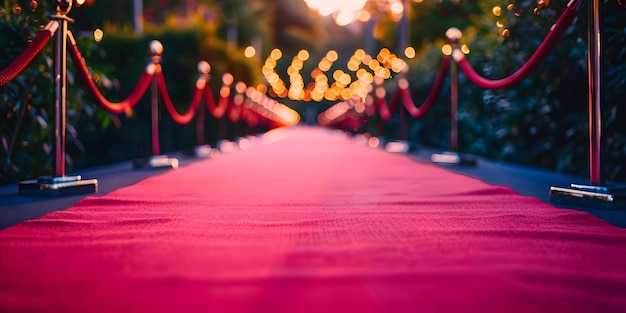 Le tapis rouge est prêt Un gros plan de l'événement glamour Concept de préparation de l'évènement du tapis rouge