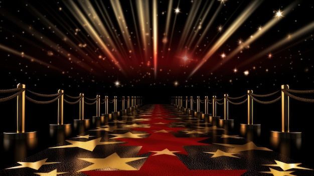 Un tapis rouge avec des étoiles dorées dessus