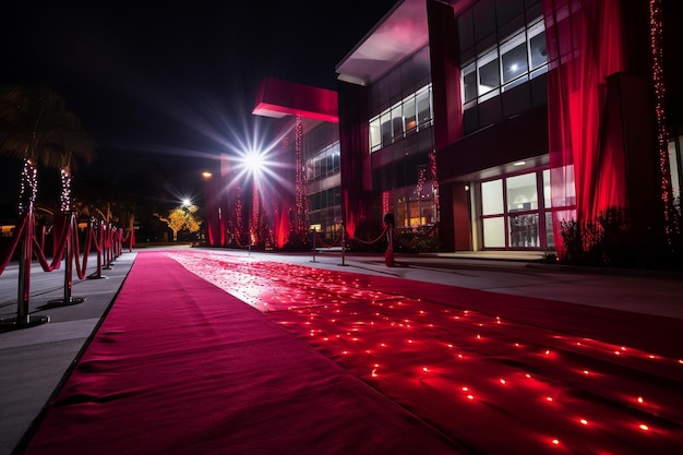 tapis rouge avec lumières à l'extérieur du bâtiment