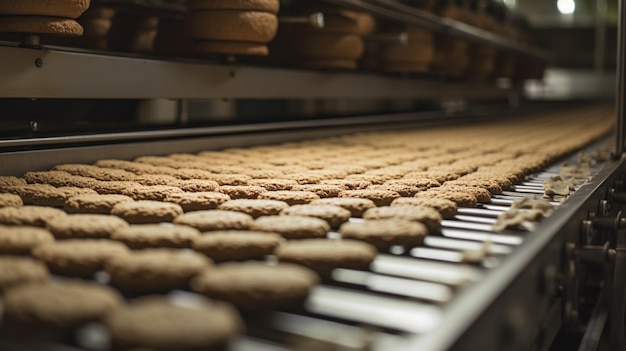 Un tapis roulant avec beaucoup de nourriture dessus