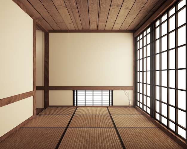 Tapis de tatami et portes coulissantes en papier appelées chambre Shoji japonais zen style.3 rendu