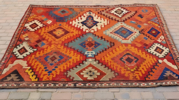 Tapis turc vintage avec un motif géométrique multicolore