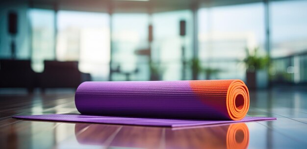 un tapis de yoga est suspendu en arrière-plan