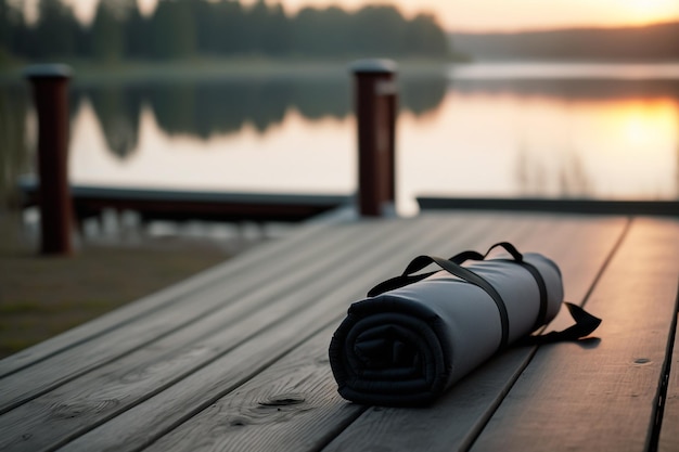 Tapis de yoga matin au bord du lac Generative AI