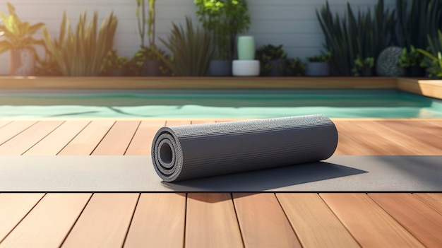 Un tapis de yoga avec un tapis de Yoga sur le sol