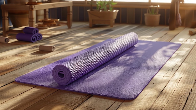 Un tapis de yoga violet pour l'entraînement