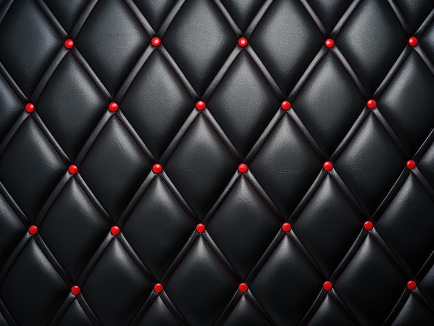 Tapisserie en cuir noir texture de cuir authentique avec couture rhombique rouge