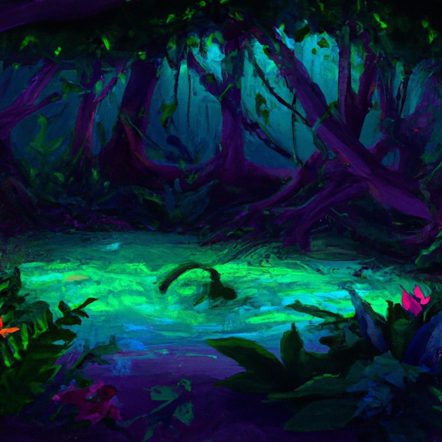 Une tapisserie forestière enchanteuse avec des arbres en cascade et une verdure luxuriante