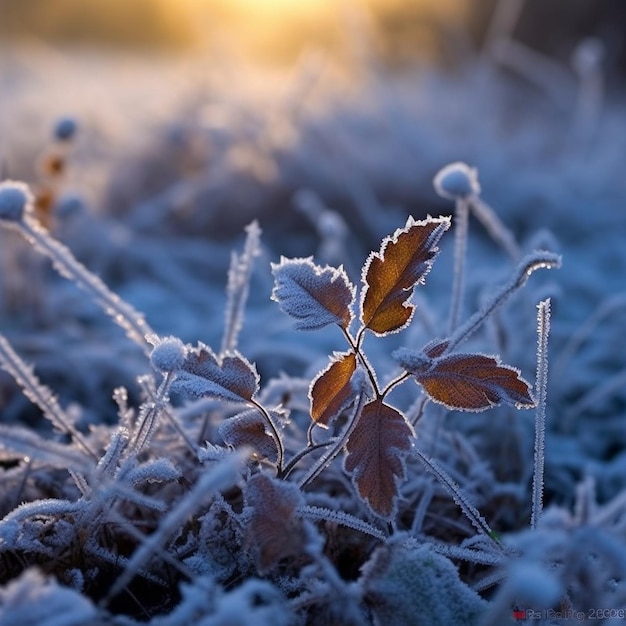 Photo la tapisserie de la nature une collection de gel d'hiver et d'herbes d'été