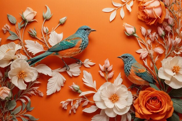 Une tapisserie de la nature IA générative oiseaux et roses en fleurs dans le bonheur multicolore